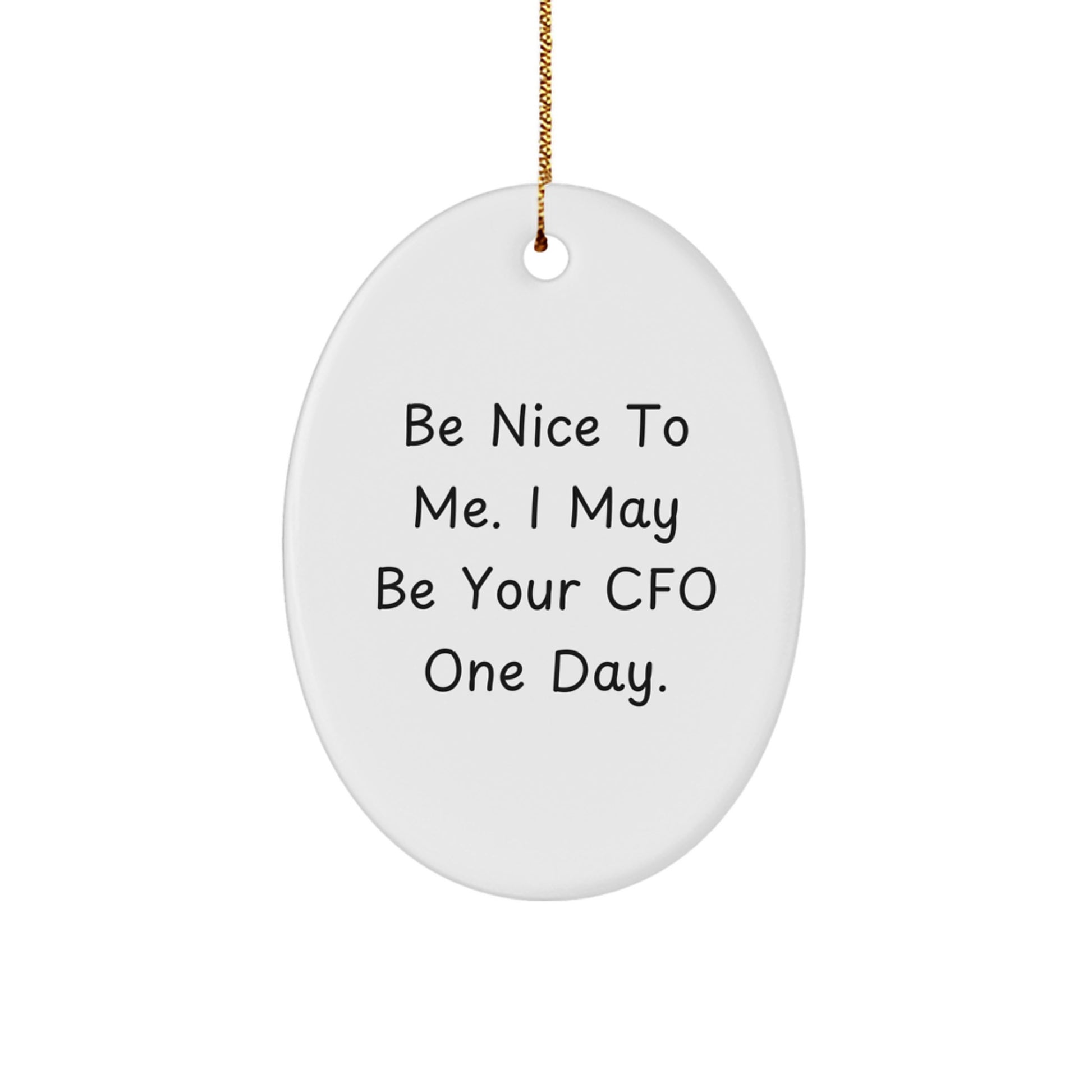 Funny CFO Gifts, Oval Ornament with 'Be Nice To Me. I May Be Your CFO One Day.' Quote, Christmas Unique Gifts from Friends to Family - Image 1