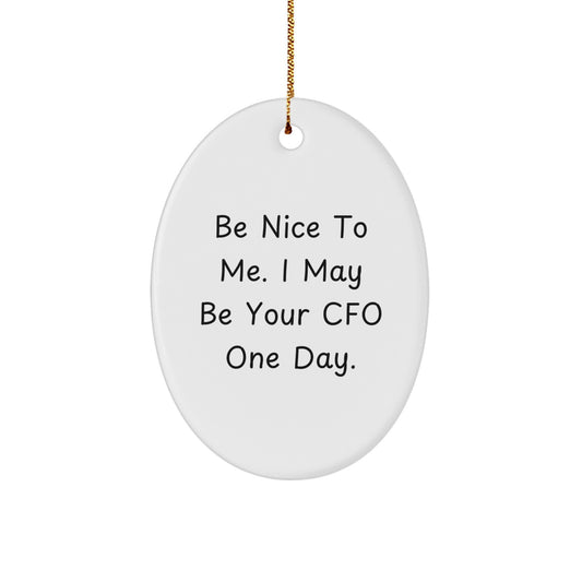 Funny CFO Gifts, Oval Ornament with 'Be Nice To Me. I May Be Your CFO One Day.' Quote, Christmas Unique Gifts from Friends to Family - Image 1
