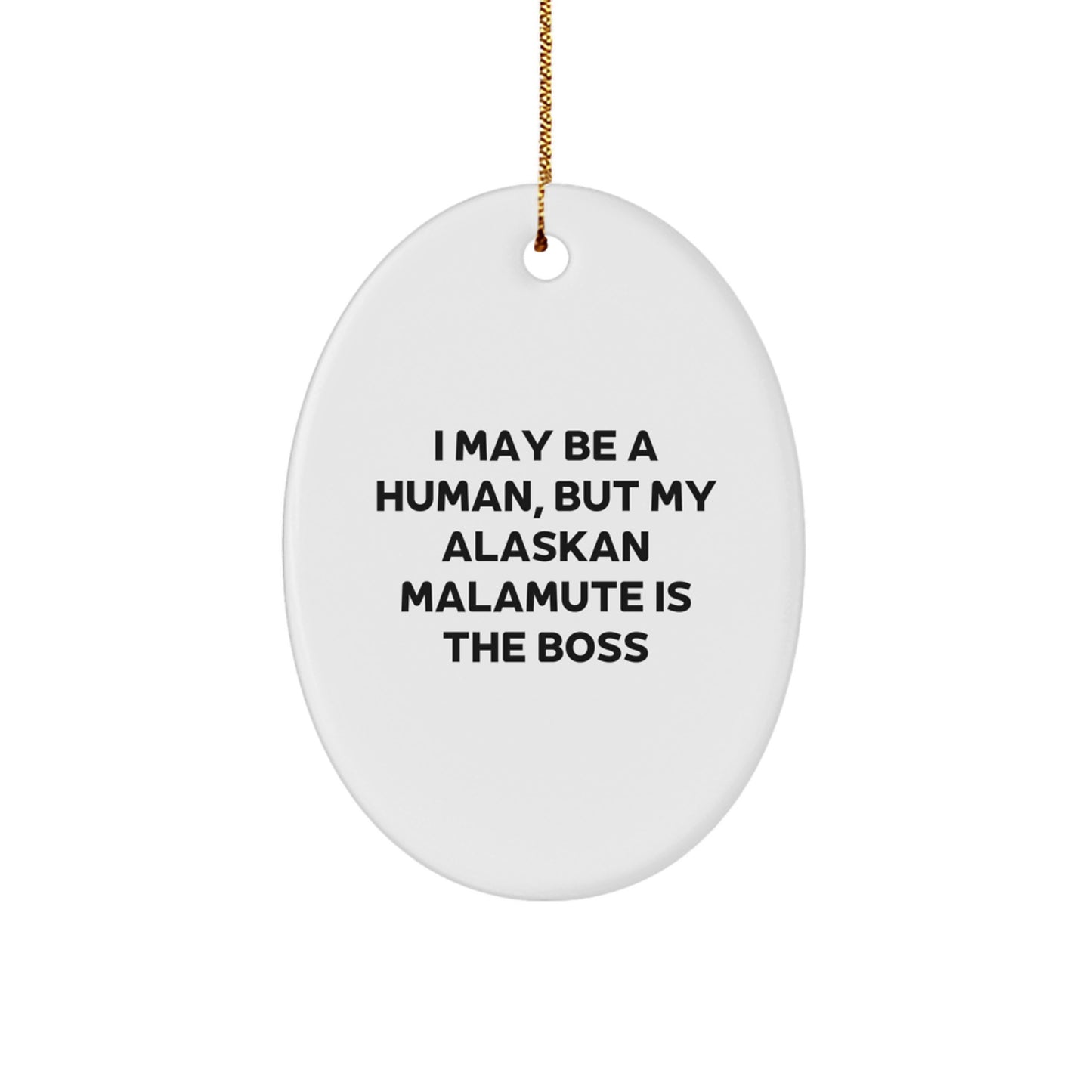 Alaskan Malamute Dog Lover Gifts from Family, Funny Oval Ornament, 'I May Be A Human, But My Alaskan Malamute Is The Boss' Quote, Christmas Unique Gifts for Friends - Image 1