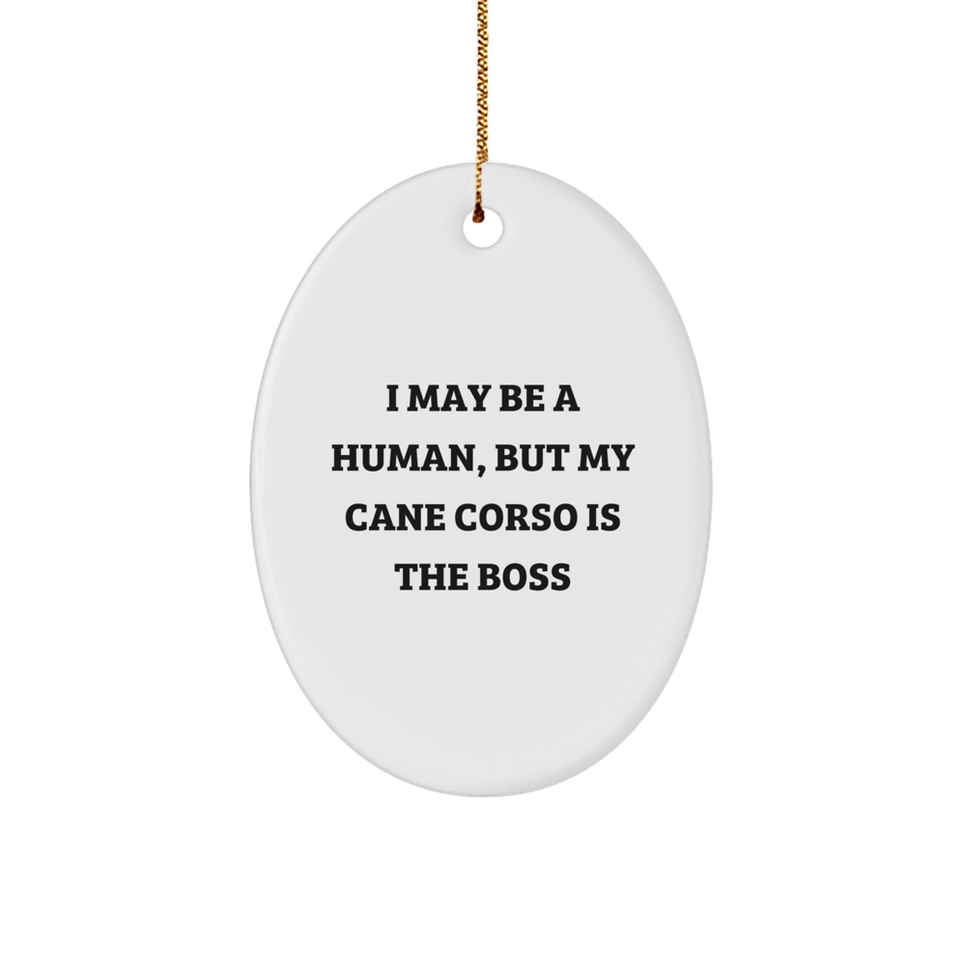 Cane Corso Dog Lover Gifts from Friends for Cane Corso Dog, Oval Ornament - 'I May Be A Human, But My Cane Corso Is The Boss' Funny Christmas Decor - Image 1