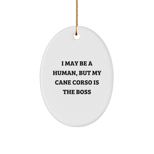 Cane Corso Dog Lover Gifts from Friends for Cane Corso Dog, Oval Ornament - 'I May Be A Human, But My Cane Corso Is The Boss' Funny Christmas Decor - Image 1