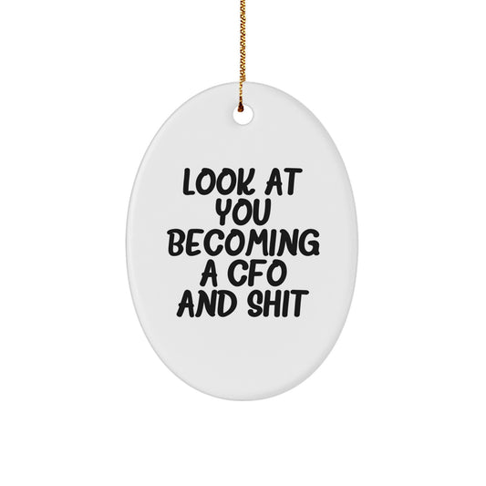 Funny CFO Christmas Oval Ornament Gifts from Family Friends for CFO Office Decor - 'Look At You Becoming A CFO And Shit' - Image 1