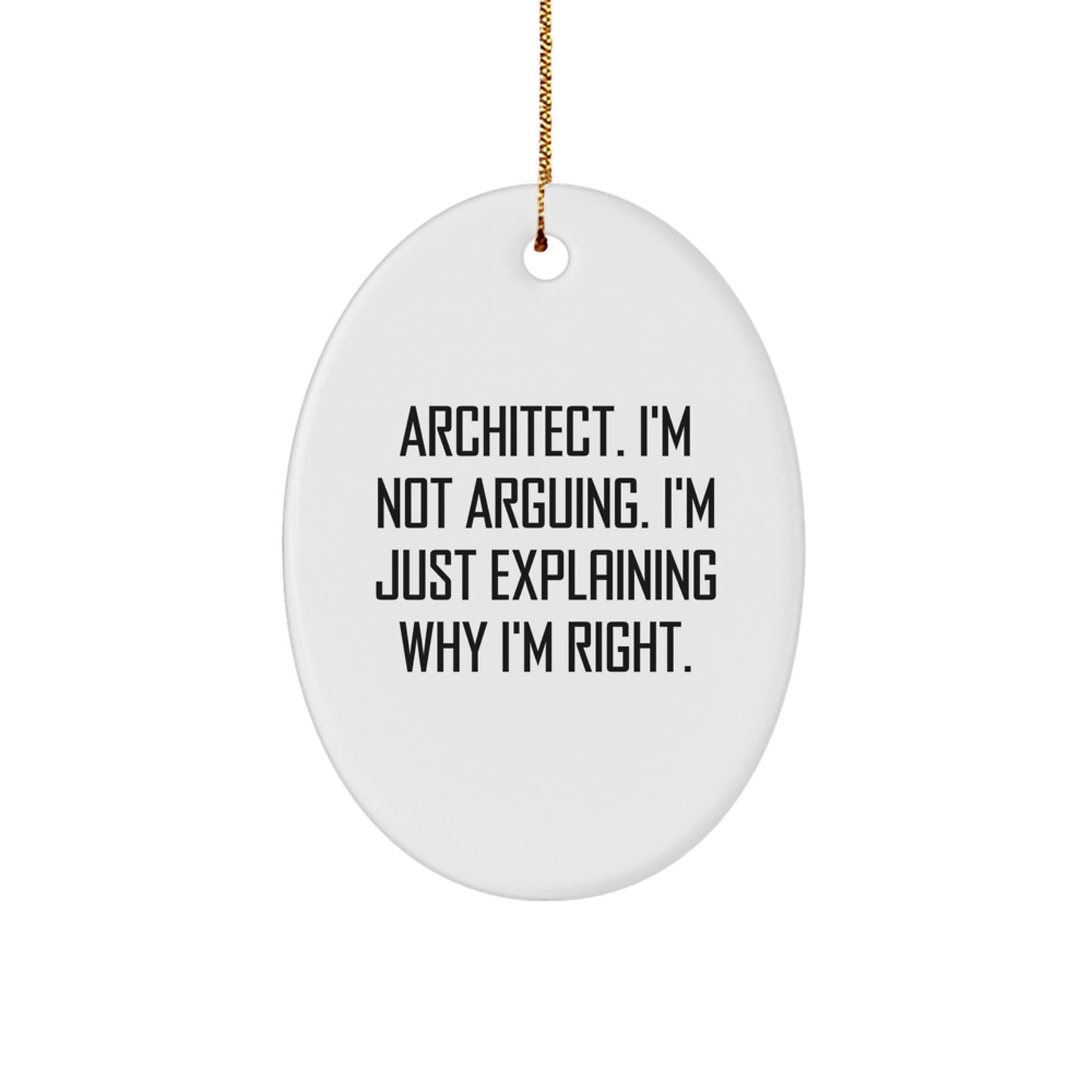 Funny Architect Oval Ornament Gifts from Friends or Family for Christmas Unique Decorations, Architect Not Arguing Explain Right Quote - Image 1