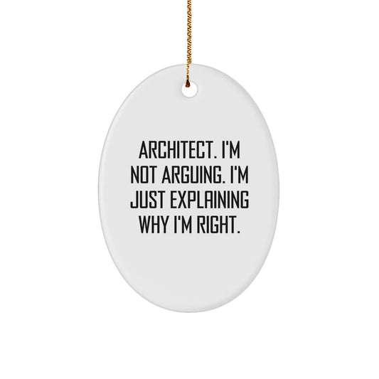 Funny Architect Oval Ornament Gifts from Friends or Family for Christmas Unique Decorations, Architect Not Arguing Explain Right Quote - Image 1