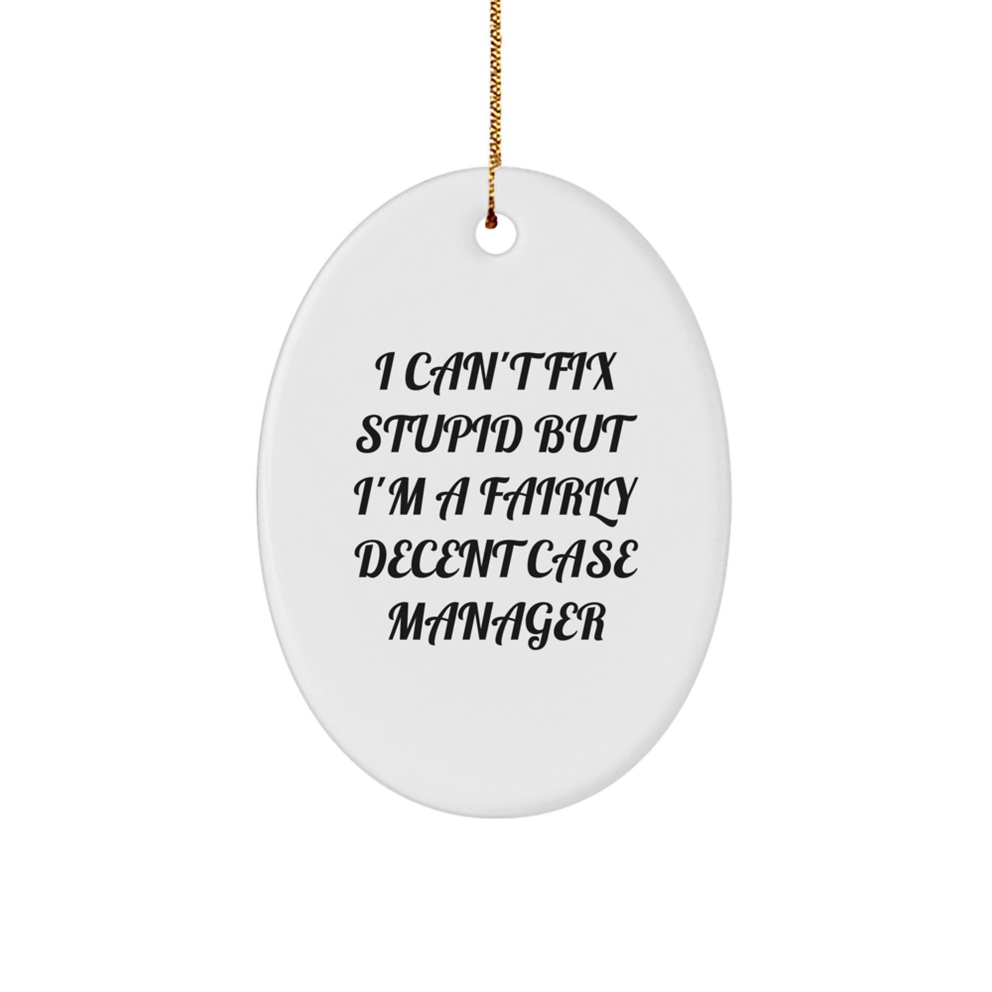 Funny Case Manager Gifts for Men - Oval Ornament I 'Can't Fix Stupid' - Christmas Unique Presents from Friends - Image 1