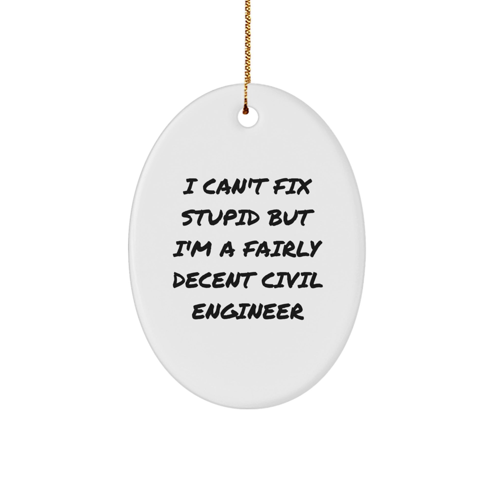 Civil Engineer Gifts for Men, Funny Oval Ornament, Christmas Unique Gifts from Friends, I 'Can't Fix Stupid' Civil Engineer - Image 1