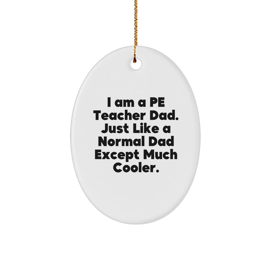 PE Teacher Dad's Funny Oval Ornament, Gifts for PE Teacher from Family, PE Teacher Christmas Unique Gifts - Image 1