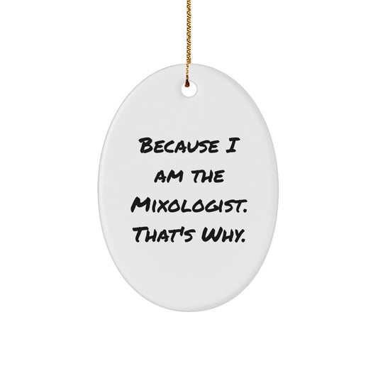 Mixologist Gifts from Friends for Christmas Oval Ornament Because I Am The Mixologist. That's Why. - Image 1