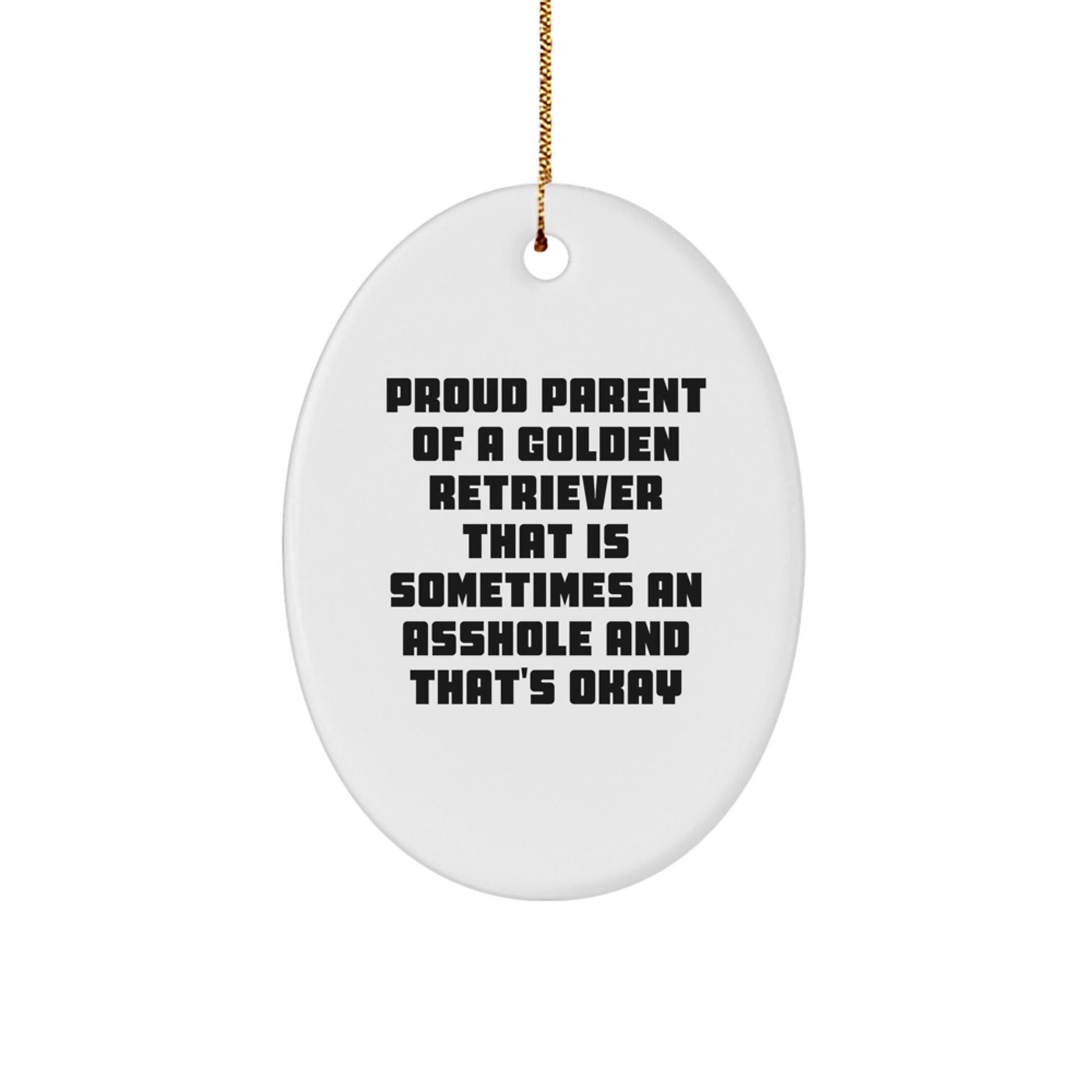 Golden Retriever Dog Mom's Funny Christmas Unique Gift Oval Ornament for Family, Friends, or Coworkers - Proud Parent Quote - Image 1