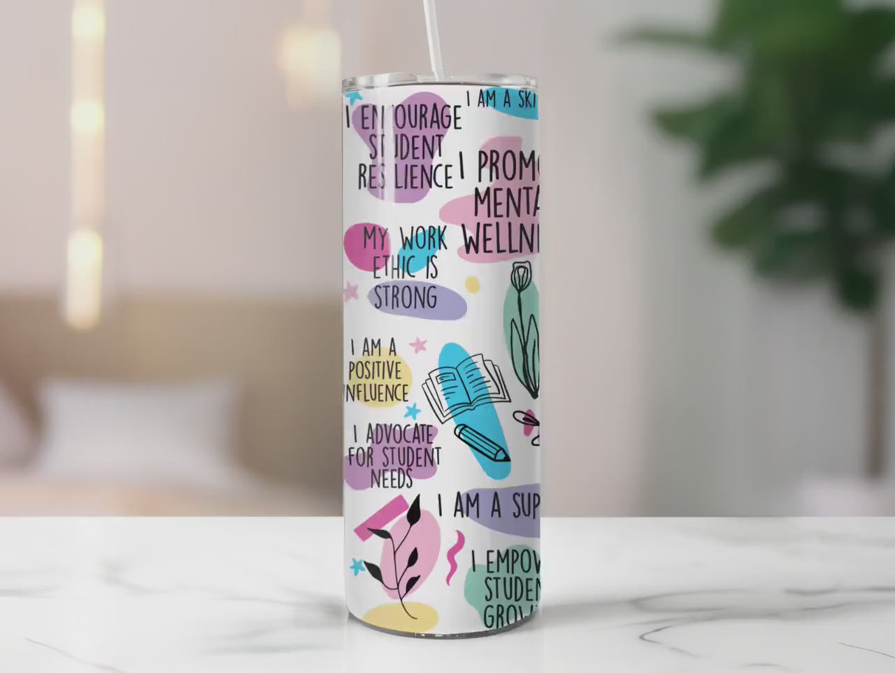 Personalized School Guidance Counselor Daily Affirmations Skinny Tumbler with Lid and Straw, Back to School Counselor Gift, Travel Mug