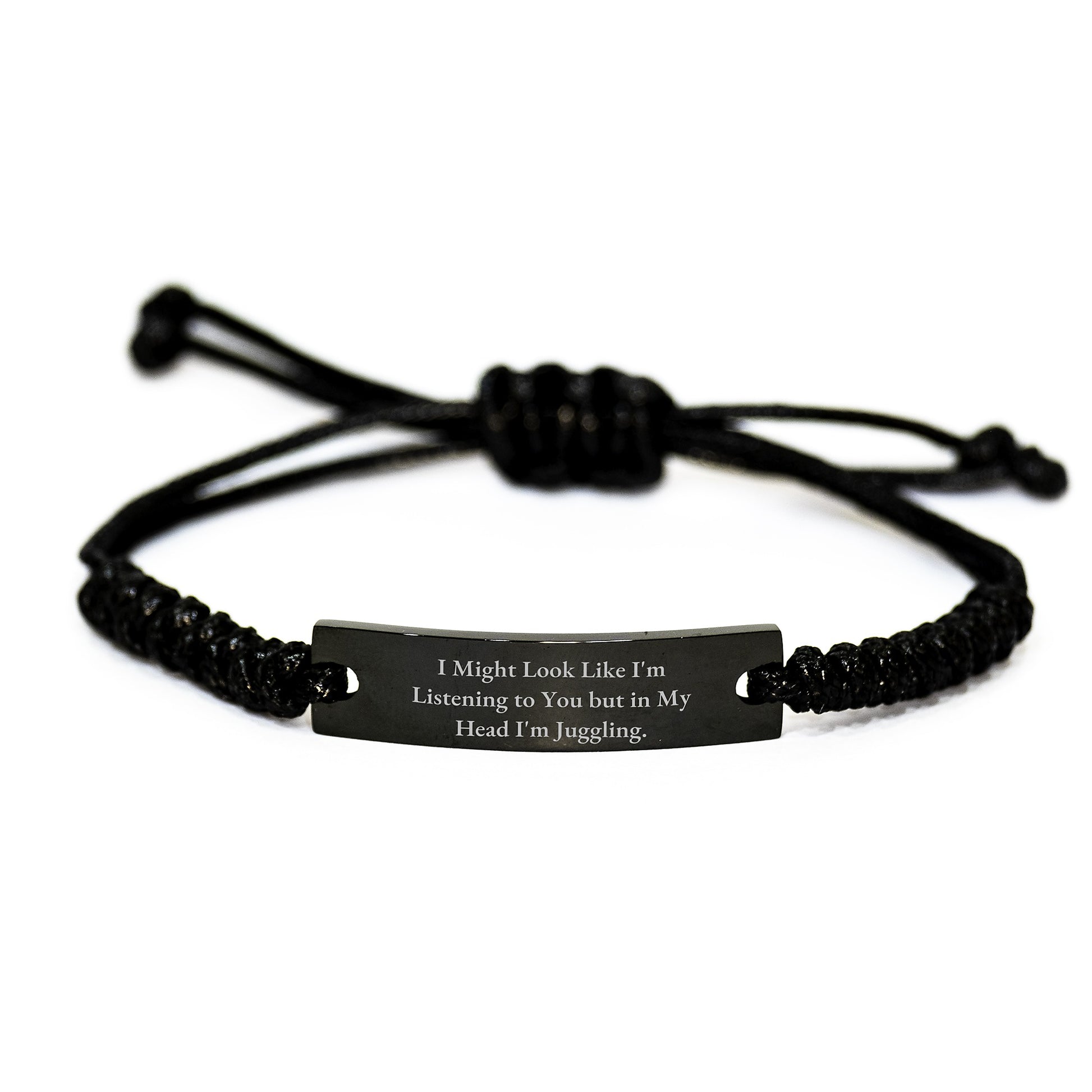 Funny Juggling Gifts for Men Birthday Unique Rope Bracelet from Friends, Juggling Rope Bracelet for Women Birthday Unique Gifts, Juggling Rope Bracelet with Interlaced Rope Black Stainless Steel - Image 1