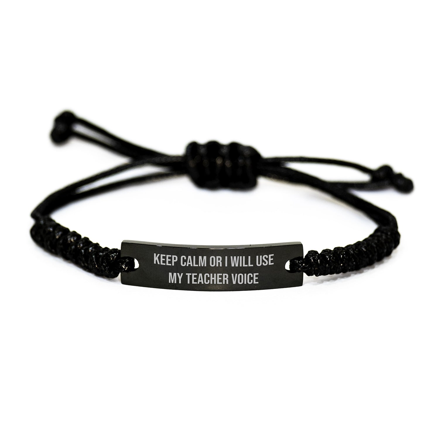 Funny Teacher Gifts from Friends for Teacher Birthday Unique Gifts Rope Bracelet with Keep Calm Or I Will Use My Teacher Voice Quote, Adjustable Teacher Accessories - Image 1