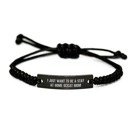 Ocicat Mom's Funny Rope Bracelet, Gifts for Mom from Family, Unique Valentine's Gifts, Adjustable Black Stainless Steel Rope Pendant - Image 1