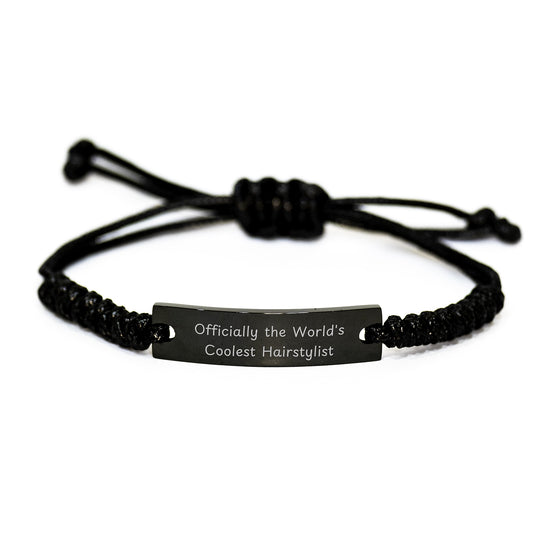 Hairstylist Gifts from Friends to Hairstylist, Funny Quote Officially The World's Coolest Hairstylist, Adjustable Rope Bracelet for Graduation - Image 1