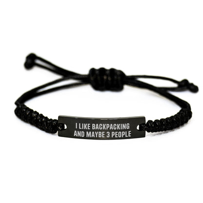 Funny Backpacking Rope Bracelet Gifts for Men Women Friends on Christmas Unique Presents from Family - Adjustable Black Stainless Steel Engraved Rope - Image 1
