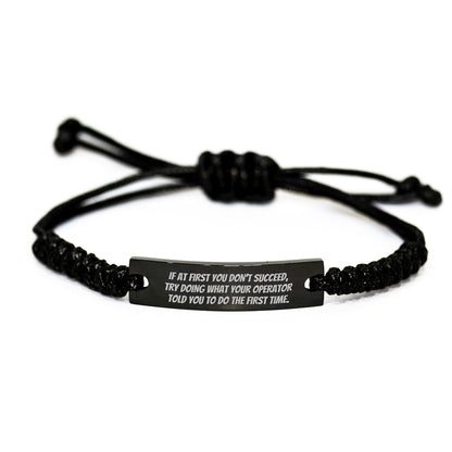 Operator Rope Bracelet Funny Quote Graduation Gift from Family to Operator, Adjustable Black Stainless Steel with Interlaced Rope - Image 1