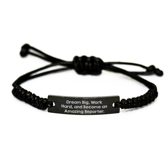 Reporter Inspirational Gifts from Family for Graduation - Black Rope Adjustable Wire Interlaced Reporter's Quote 'Dream Big, Work Hard, And Become An Amazing Reporter.' - Image 1