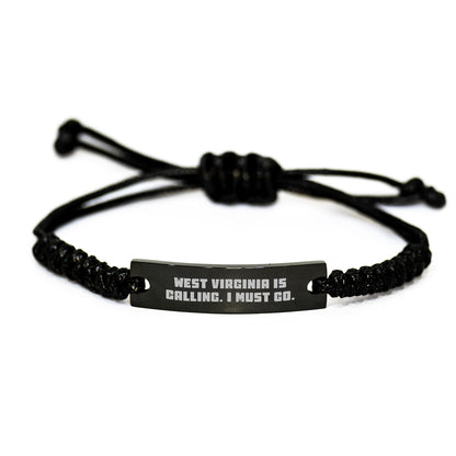 West Virginia Rope Bracelet Gifts from Friends to West Virginians - 'West Virginia Is Calling. I Must Go.' Inspirational Birthday Quote, Adjustable Rope Jewelry - Image 1