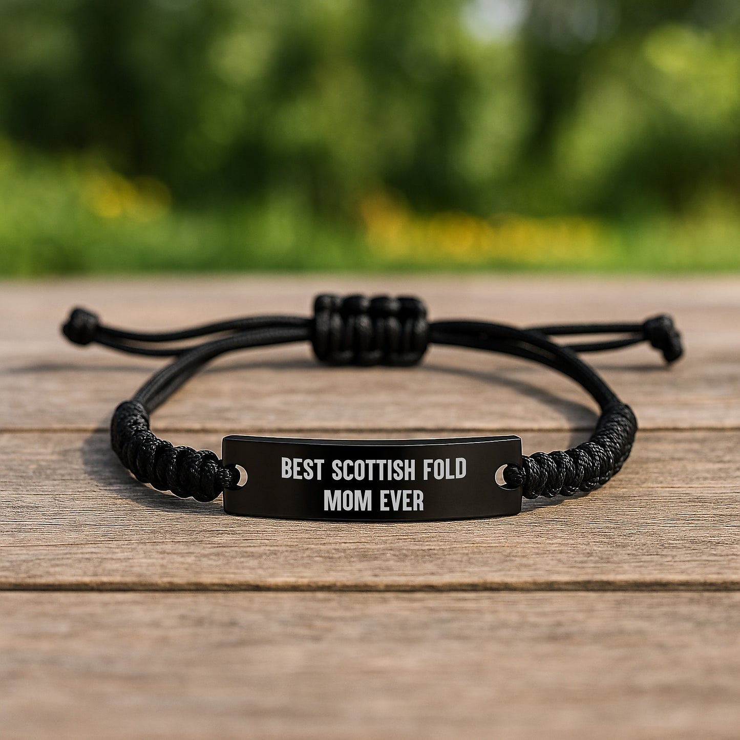 Funny Scottish Fold Cat Mom Gifts from Women to Family Members on Valentine's Unique Rope Bracelets, Best Scottish Fold Mom Ever Engraved Black Stainless Steel Rope - Image 2