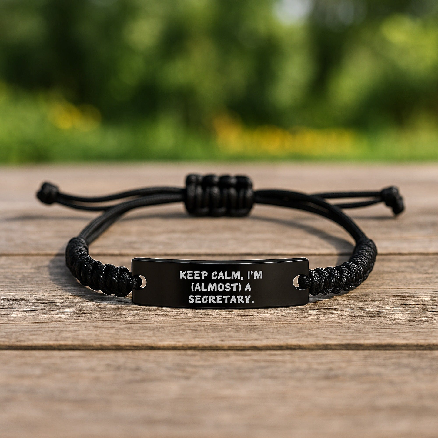 Funny Secretary Gifts, 'Keep Calm, I'm (almost) A Secretary.' Birthday Rope Bracelt from Friends, Women, or Family small / Black