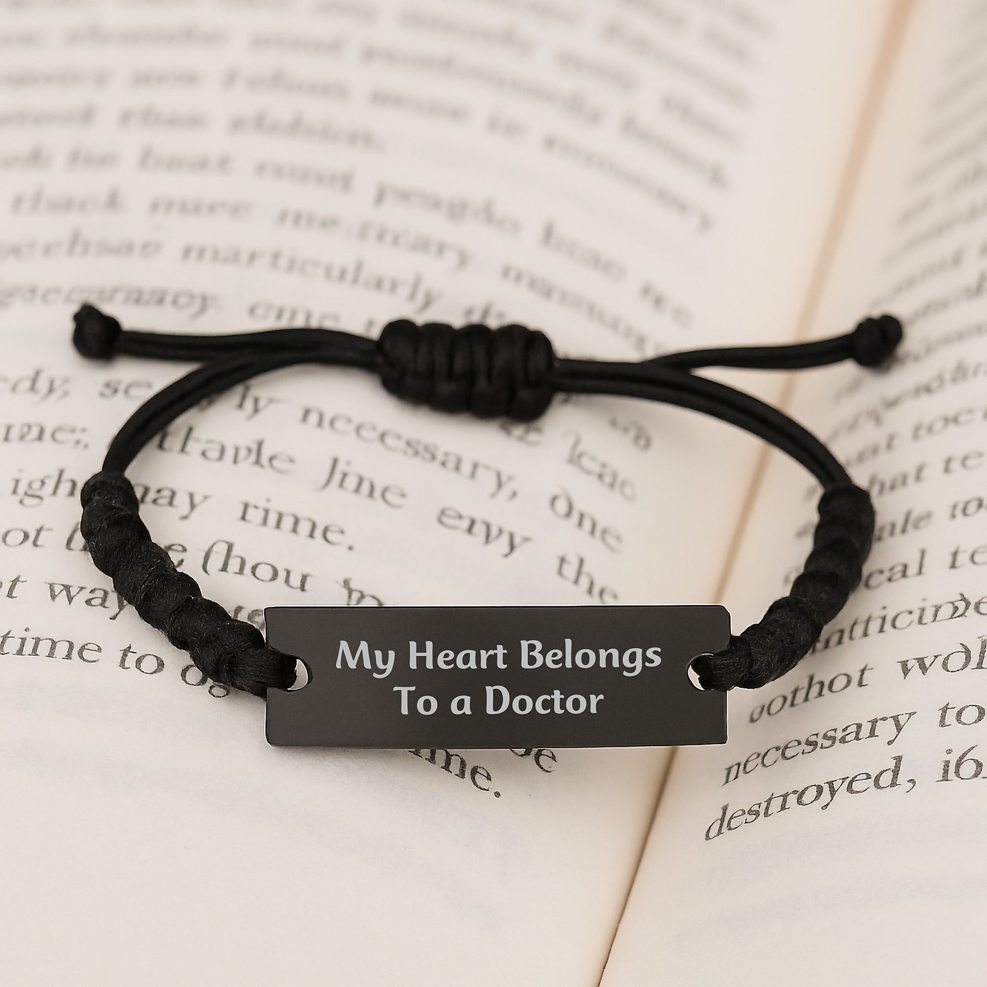 Funny Doctor Gifts, My Heart Belongs To A Doctor Rope Bracelet for Graduation, Black Stainless Steel with Interlaced Rope, Gifts from Friends and Family - Image 3