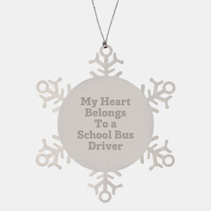 School Bus Driver Snowflake Ornament Gift from Friends to School Bus Driver - My Heart Belongs To A School Bus Driver - Image 1