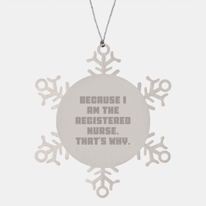 Registered Nurse Snowflake Ornament Gifts from Men for Christmas, Because I Am The Registered Nurse. That's Why., Funny Snowflake Gifts for Registered Nurse small / Silver