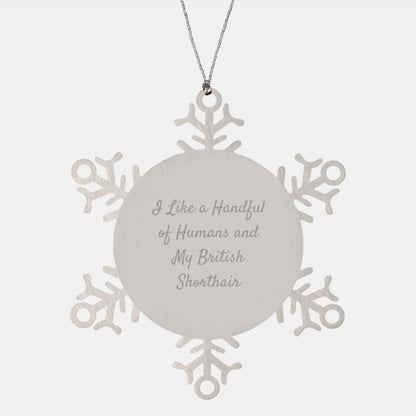 Funny British Shorthair Cat Gifts from Men to Friends, Snowflake Ornament for Christmas, 'I Like A Handful Of Humans And My British Shorthair' - Image 1