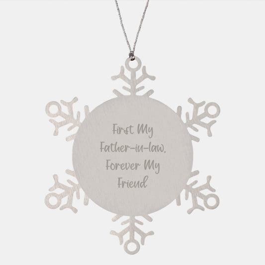 Funny Father-in-law Snowflake Ornament, 'First My Father-in-law, Forever My Friend' Gifts from Family to Father-in-law for Christmas - Image 1