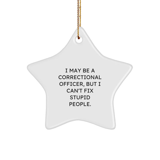 Funny Correctional Officer Gifts - 'I May Be A Correctional Officer, But I Can't Fix Stupid People.' Star Ornament for Christmas - Image 1