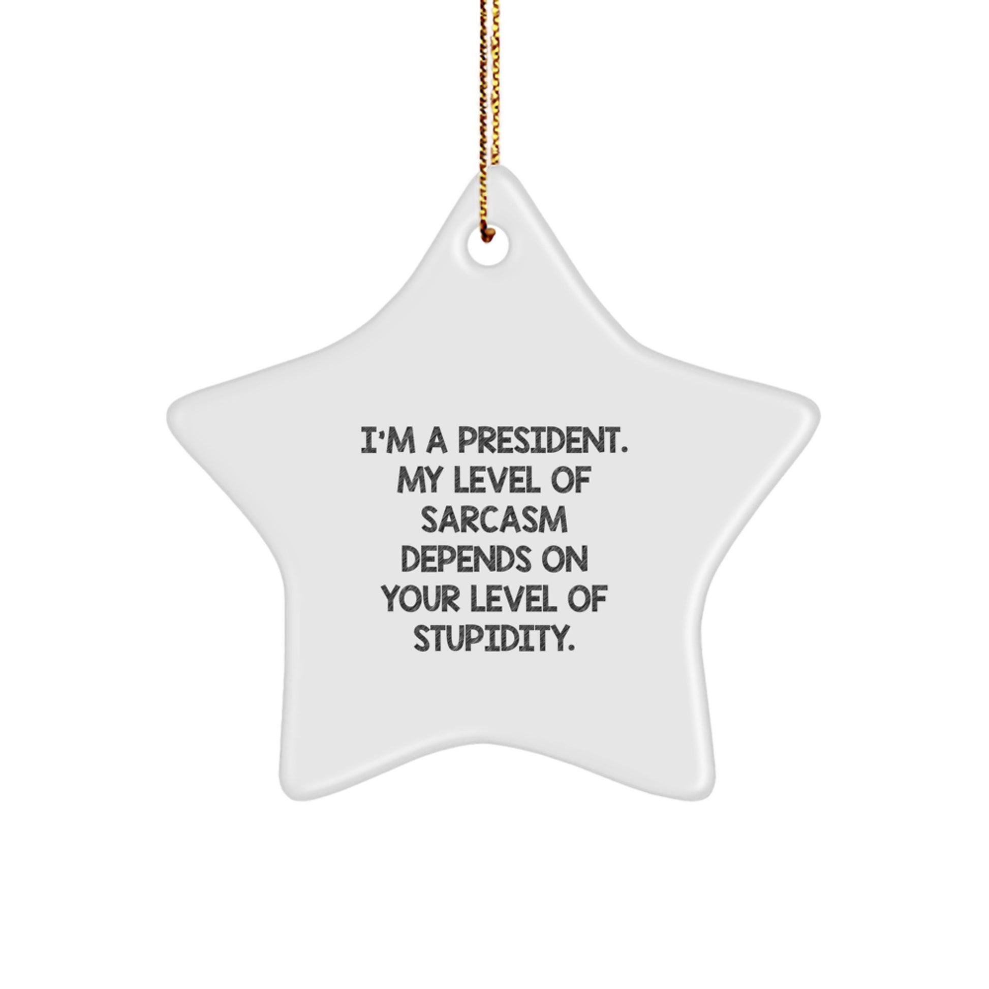 Funny President Gifts for Men, 'I'm A President. My Level Of Sarcasm Depends On Your Level Of Stupidity.' Star Ornament, Gifts from Men to Friends, Family, or Coworkers, Unique Christmas Unique Gifts - Image 1
