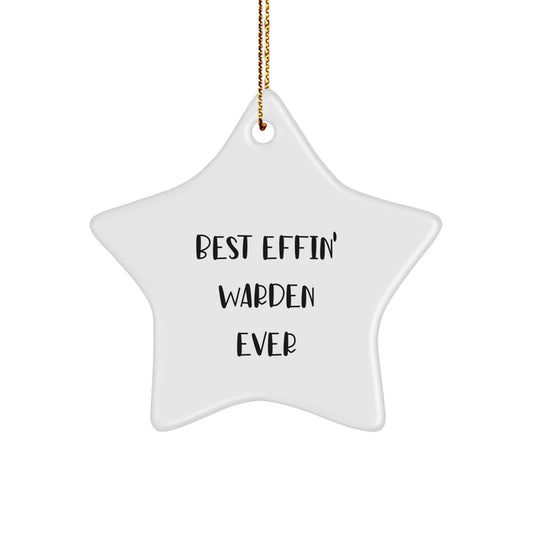 Funny Warden Gifts from Men to Best Effin' Warden Ever for Christmas - Star Ornament with Quote - Image 1