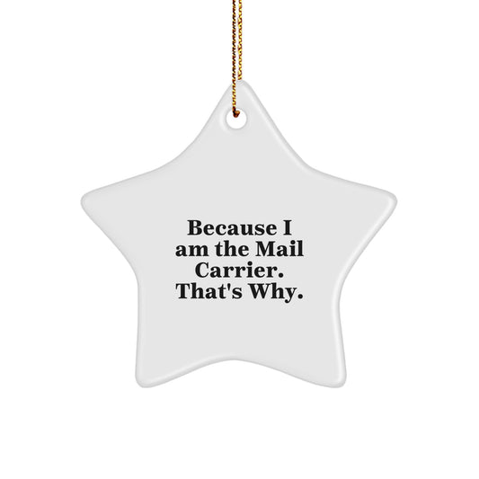 Mail Carrier Star Ornament, Funny Gift from Friends to Mail Carrier, Because I Am The Mail Carrier. That's Why., Christmas Unique Gifts - Image 1