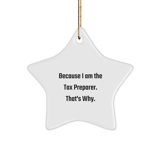 Tax Preparer Gifts from Men for Christmas Unique Star Ornament Because I Am The Tax Preparer. That's Why., Star Shaped Decorations for Friends and Family - Image 1