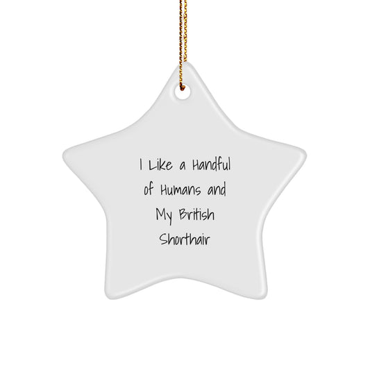 Funny British Shorthair Cat Gifts, 'I Like A Handful Of Humans And My British Shorthair' Star Ornament, Christmas Unique Gifts from Friends to British Shorthair Cat Lovers - Image 1