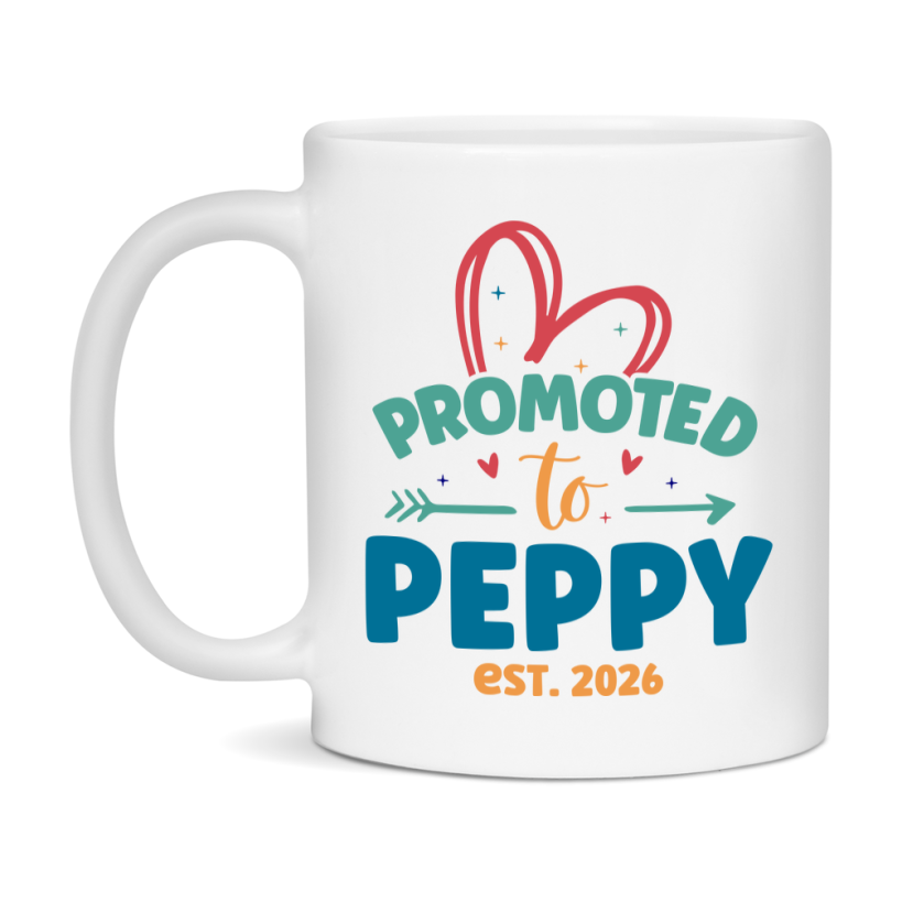 Promoted To Peppy Est. 2026 Coffee Mug – New Peppy Gift – Pregnancy Announcement Mug For New Baby