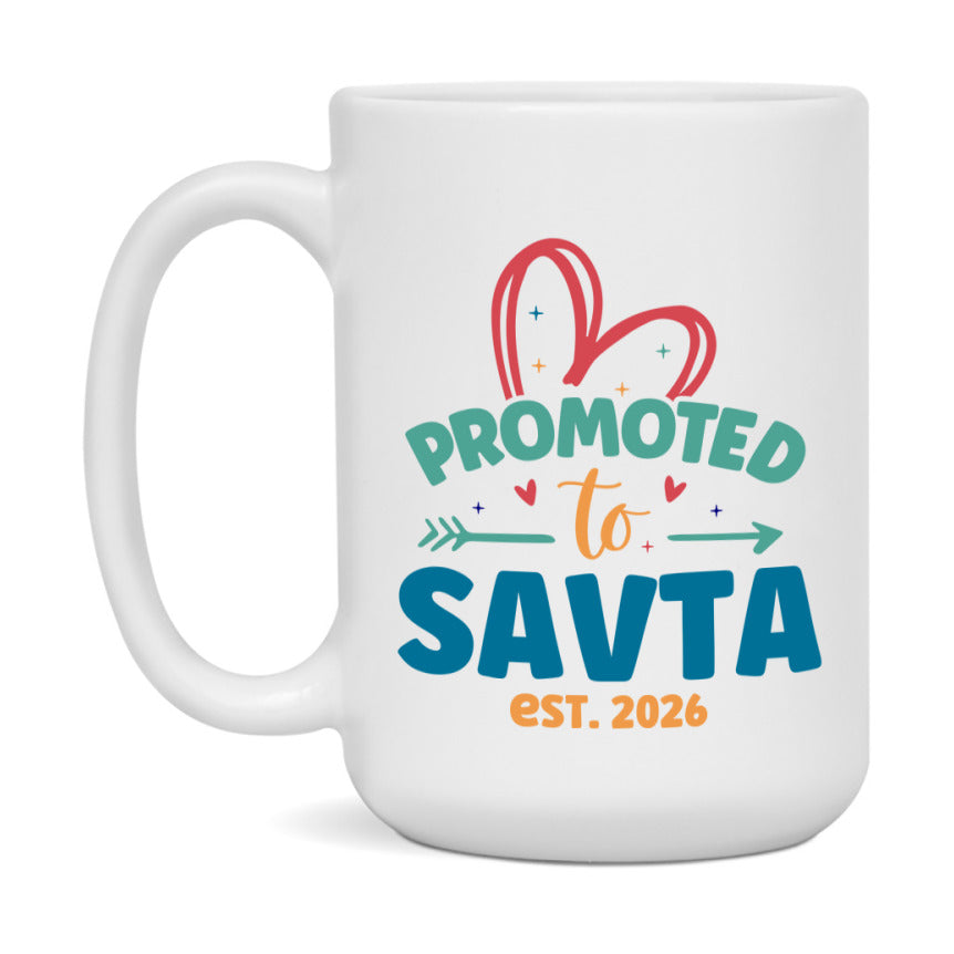 Promoted To Savta Est. 2026 Coffee Mug – New Savta Gift – Pregnancy Announcement Mug For New Baby