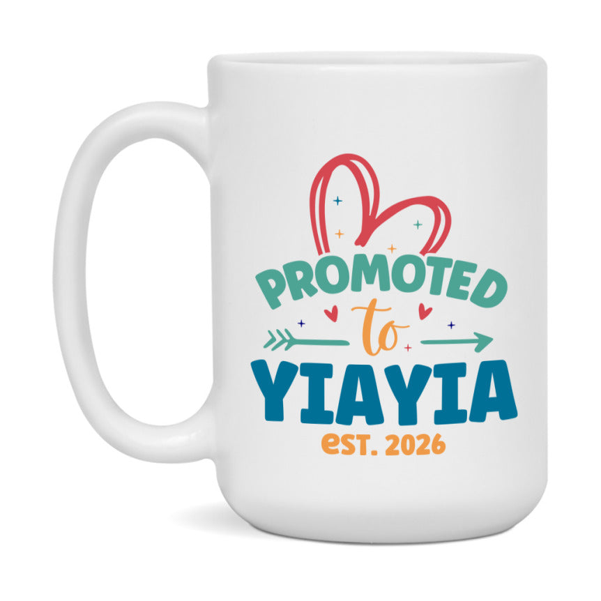 Promoted To Yiayia Est. 2026 Coffee Mug – New Yiayia Gift – Pregnancy Announcement Mug For New Baby