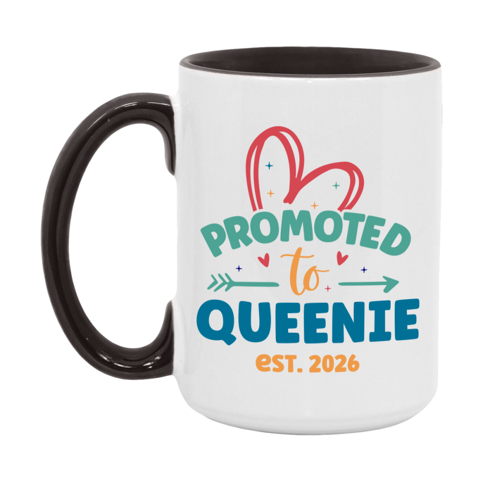 Promoted To Queenie Est. 2026 Coffee Mug – New Queenie Gift – Pregnancy Announcement Mug For New Baby