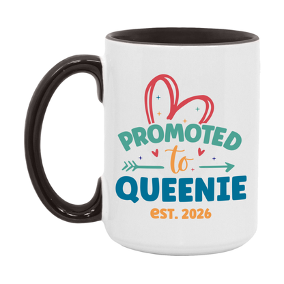 Promoted To Queenie Est. 2026 Coffee Mug – New Queenie Gift – Pregnancy Announcement Mug For New Baby