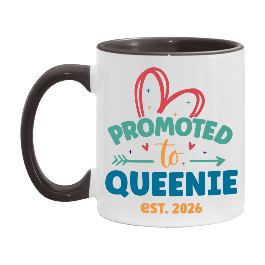 Promoted To Queenie Est. 2026 Coffee Mug – New Queenie Gift – Pregnancy Announcement Mug For New Baby