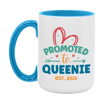Promoted To Queenie Est. 2026 Coffee Mug – New Queenie Gift – Pregnancy Announcement Mug For New Baby