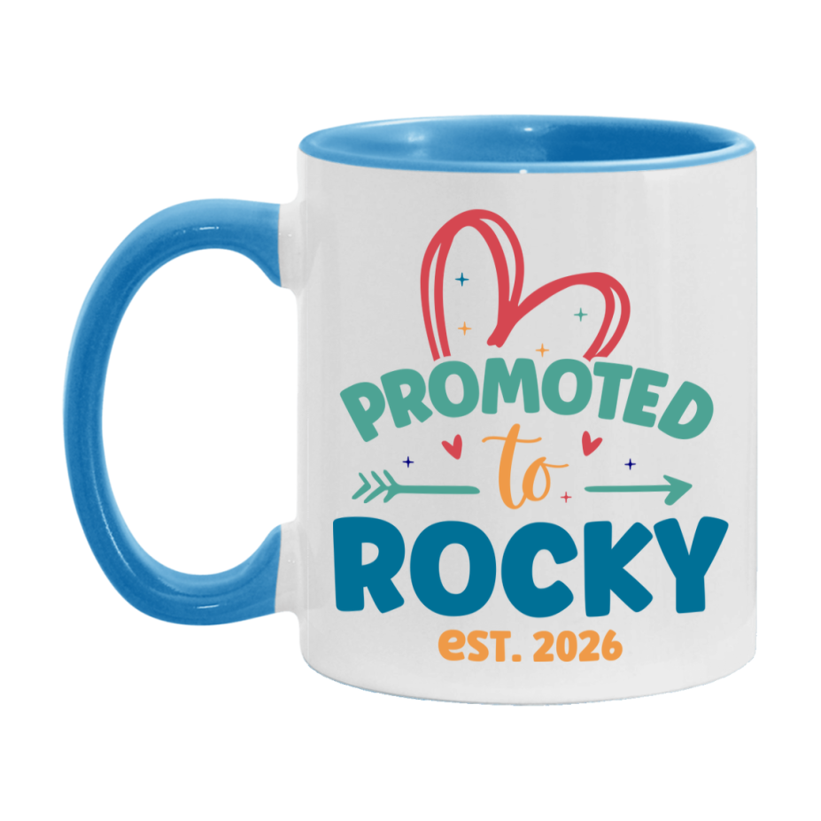 Promoted To Rocky Est. 2026 Coffee Mug – New Rocky Gift – Pregnancy Announcement Mug For New Baby