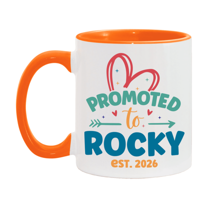 Promoted To Rocky Est. 2026 Coffee Mug – New Rocky Gift – Pregnancy Announcement Mug For New Baby
