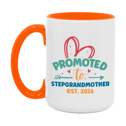 Promoted To Stepgrandmother Est. 2026 Coffee Mug – New Stepgrandmother Gift – Pregnancy Announcement Mug For New Baby