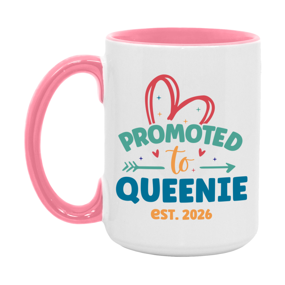 Promoted To Queenie Est. 2026 Coffee Mug – New Queenie Gift – Pregnancy Announcement Mug For New Baby