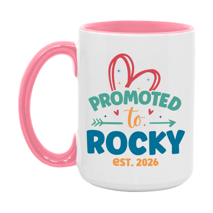 Promoted To Rocky Est. 2026 Coffee Mug – New Rocky Gift – Pregnancy Announcement Mug For New Baby