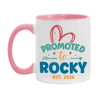Promoted To Rocky Est. 2026 Coffee Mug – New Rocky Gift – Pregnancy Announcement Mug For New Baby