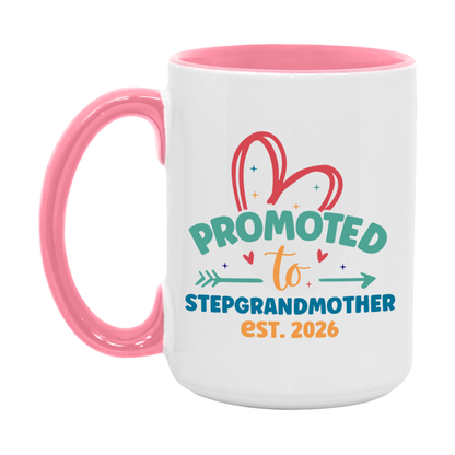 Promoted To Stepgrandmother Est. 2026 Coffee Mug – New Stepgrandmother Gift – Pregnancy Announcement Mug For New Baby