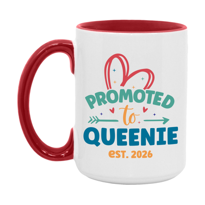 Promoted To Queenie Est. 2026 Coffee Mug – New Queenie Gift – Pregnancy Announcement Mug For New Baby